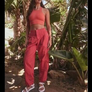 NWT free people mesmerize me solid cherry red wine cargo utility pant
